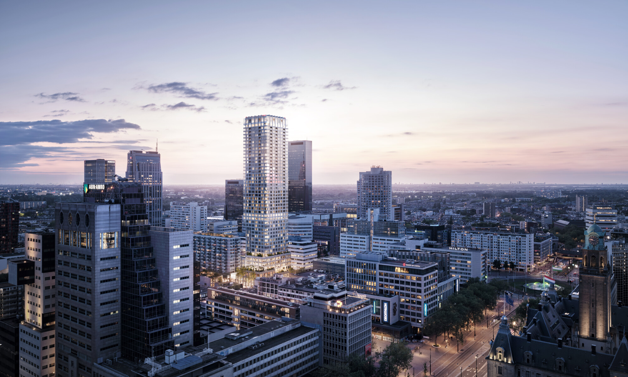 Lumière Tower birds eye view at night